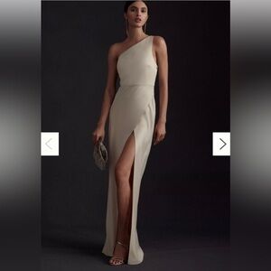 Anthropologie BHLDN Dylan One Shoulder Satin Side Slit Gown Size 6